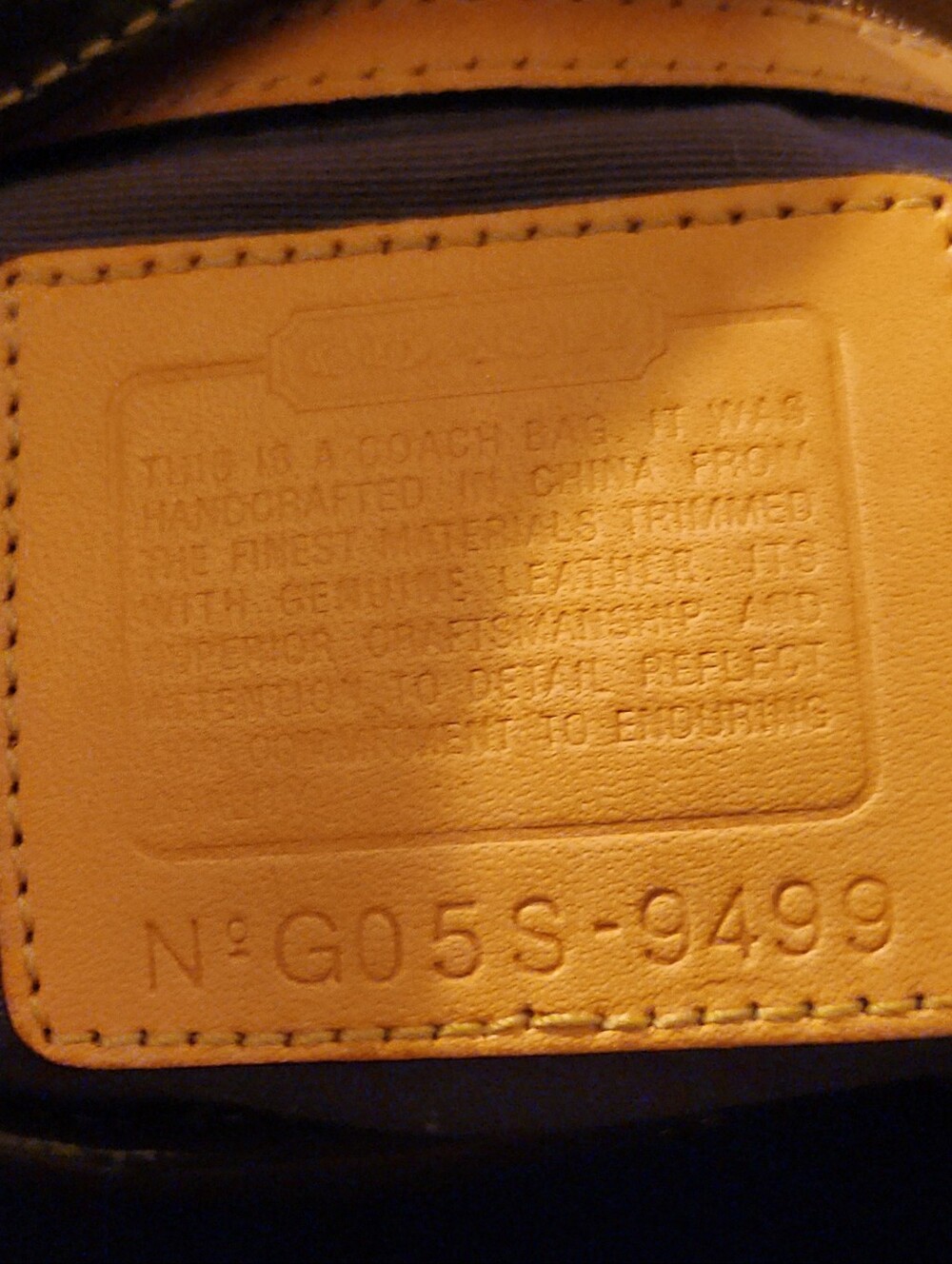 Coach Leather Bag in Yellow-Tan with Embossed Creed